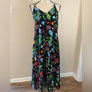 Pepaloves tropical novelty print maxi dress pockets SZ SM